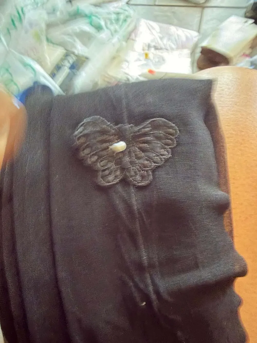 Vintage Black Textured butterfly Pantyhose with Back Seam